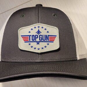 TOP GUN Patched Charcoal/White Mesh Low Profile Snapback Trucker Hat